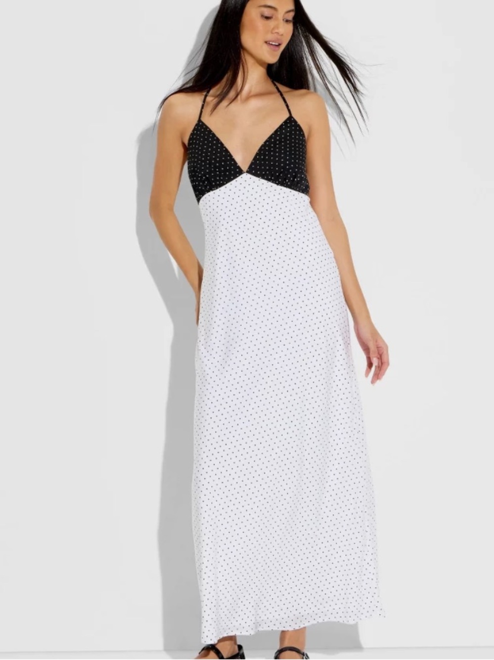 Triangle Halter Maxi Dress - Wild Fable Black Polka Dots- NWT - Medium